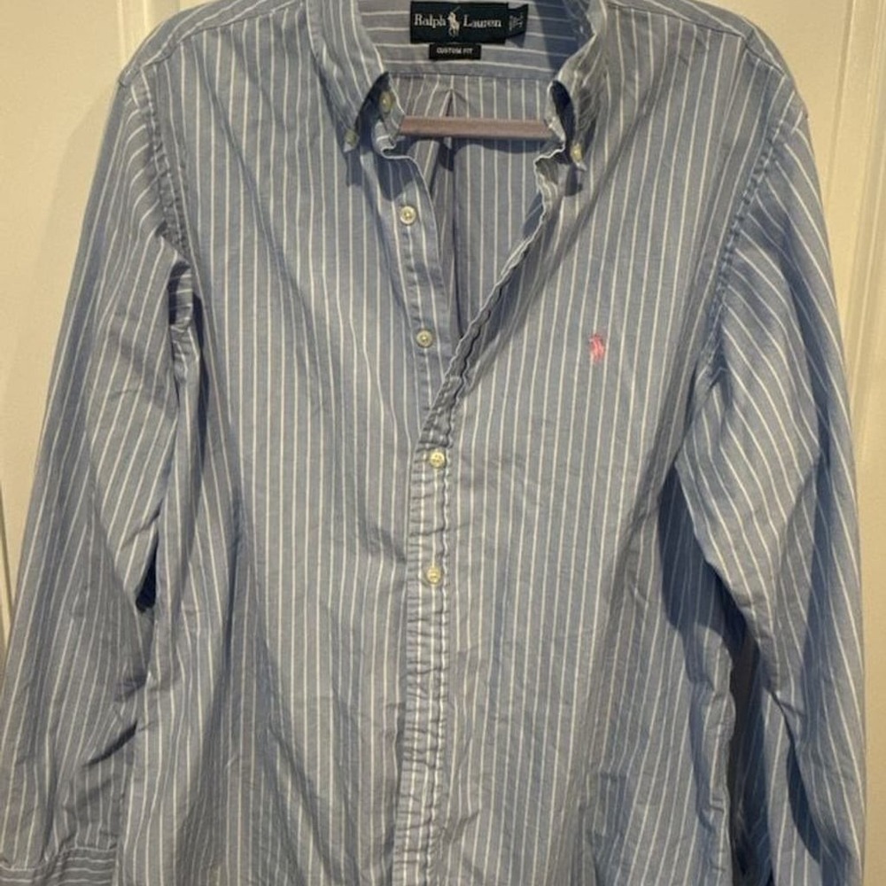 Ralph Lauren Custom Fit Men's Long Sleeve Button-Down Striped Shirt Pink Logo